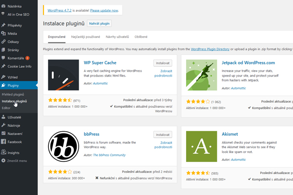 WordPress inštalácia pluginy