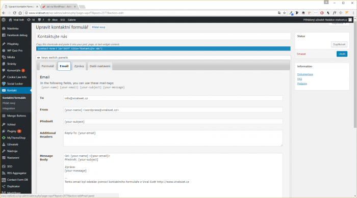 formulár e-maily WordPress