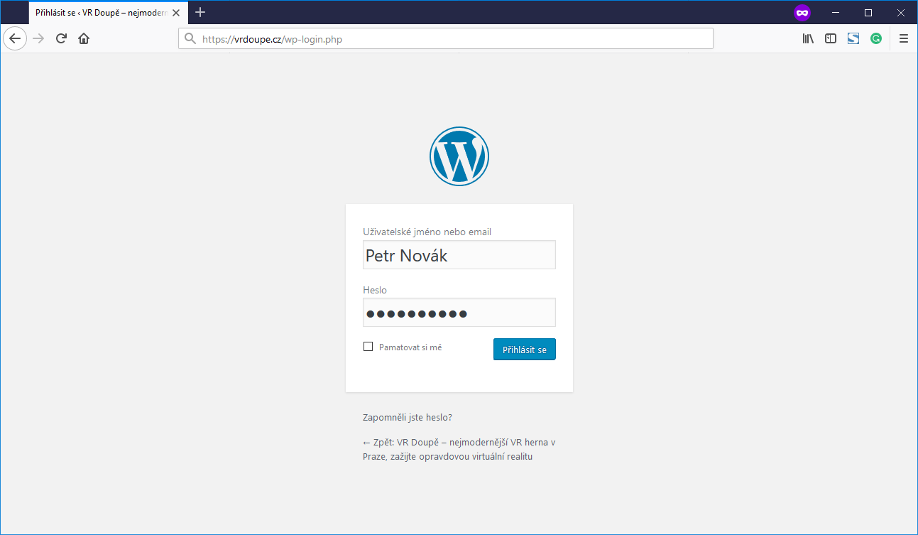 WordPress prihlasovacia stránka